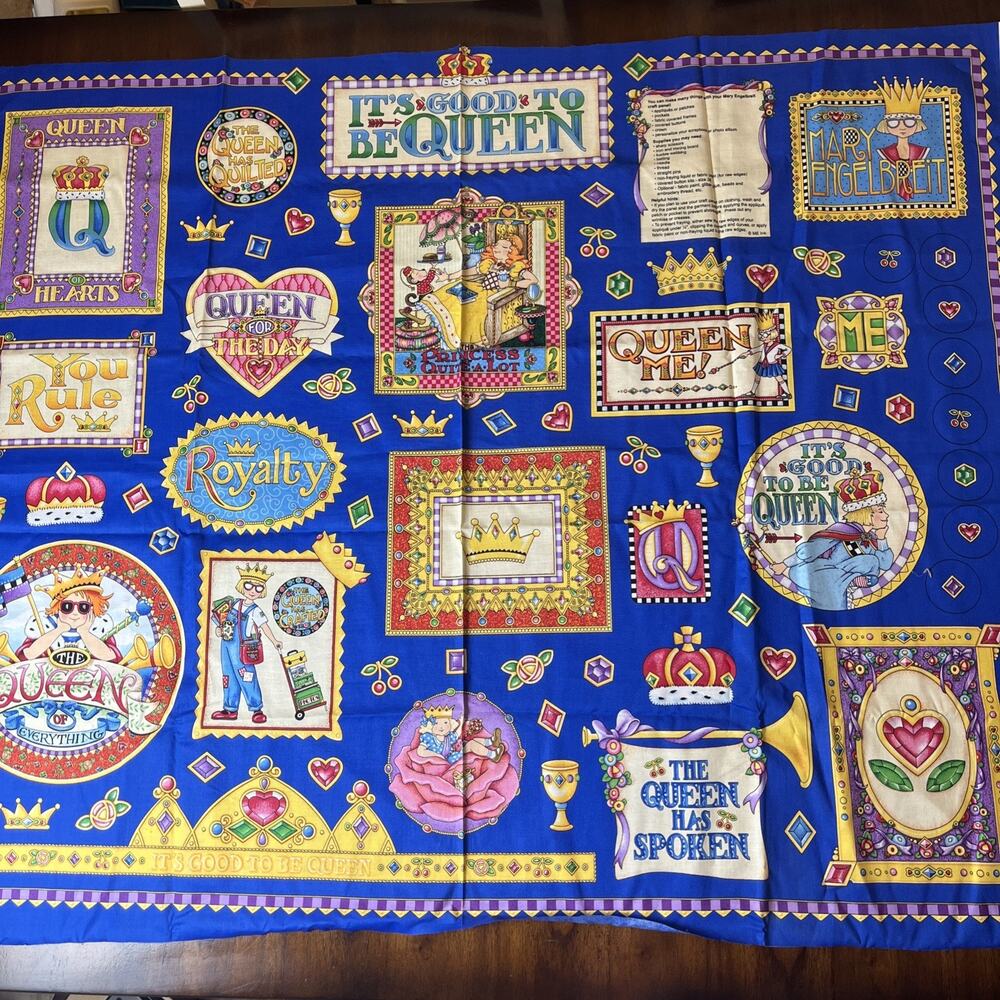 Vintage 2003 Mary Engelbreit It's Good To Be Queen Cotton Fabric Panel 35" x 44"